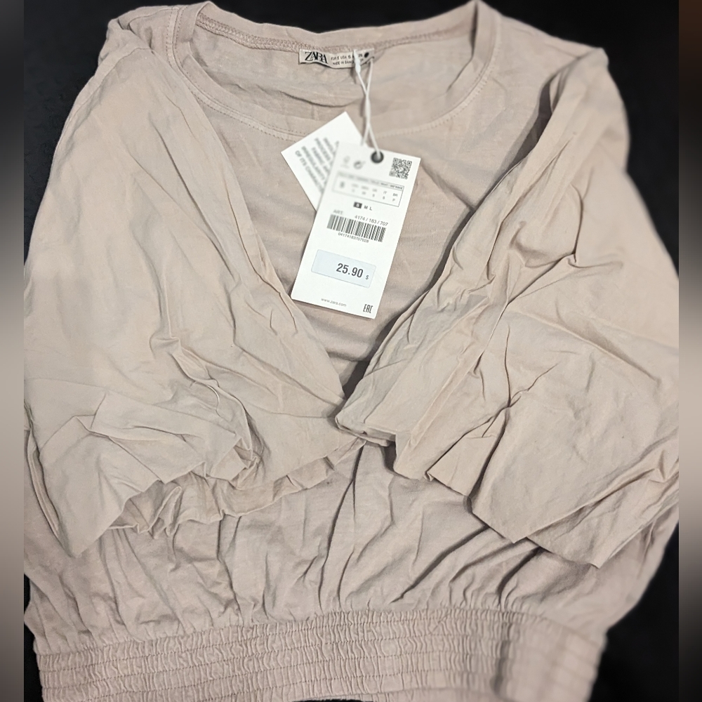 100% Cotton Cropped Top with Pouf Sleeves